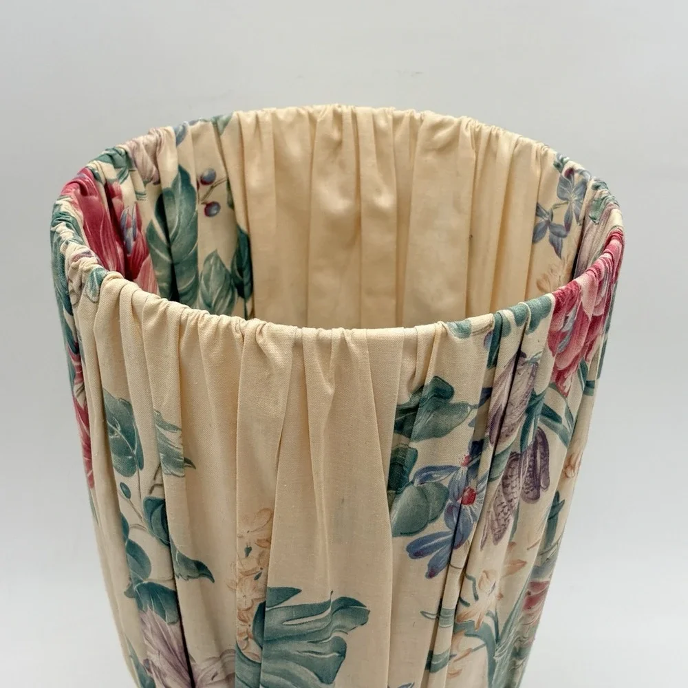 VTG CROSCILL Cottage Floral Pleated Waste Trash Bin ‎ Basket Tapestry Pink Beige